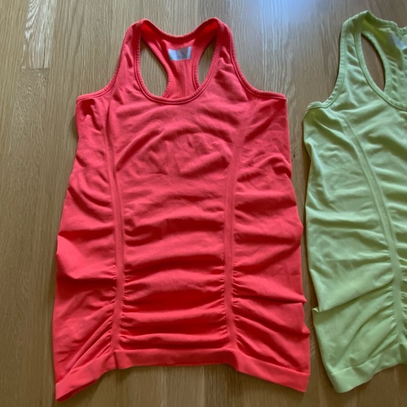 Athleta Set of 2 Womens Racer Back Tanks w Flattering Details /Lime / Orange / S - Picture 3 of 16